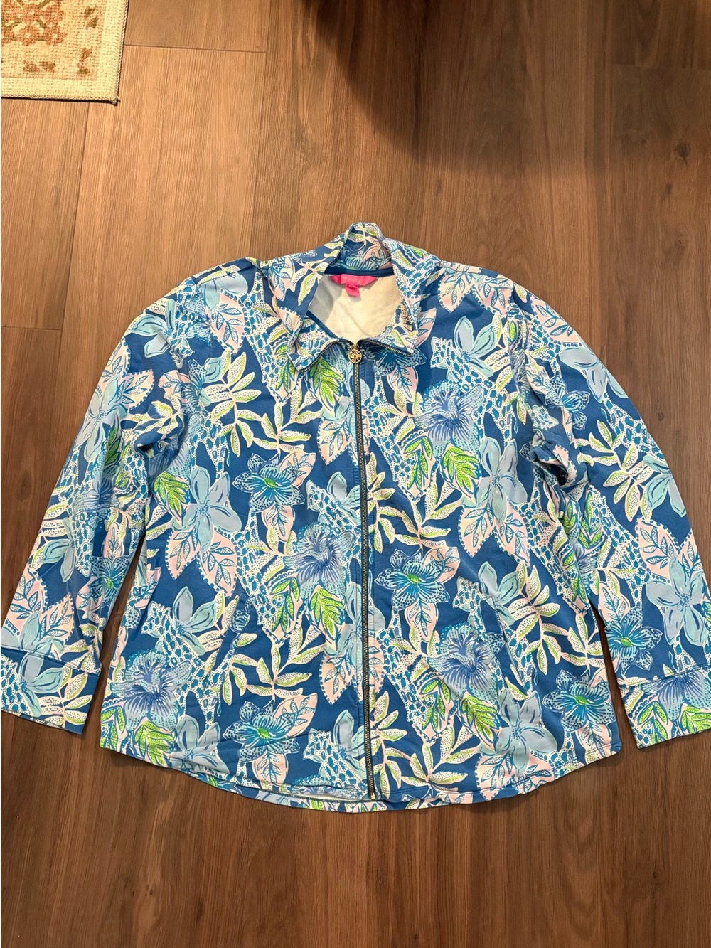 Lilly Pulitzer Blue Floral Leona Zip Up | Size XXL